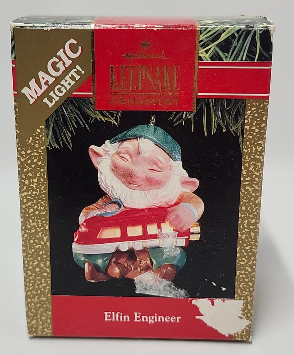 1991 Hallmark Keepsake Elfin Engineer Magic Light Christmas Ornament
